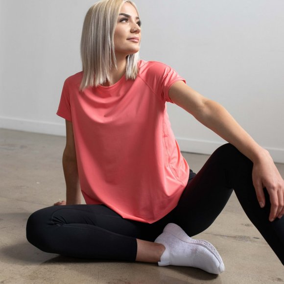 Savvi Coral Pink Flapper Short Sleeve Wrap Open Back Top - Picture 1 of 8